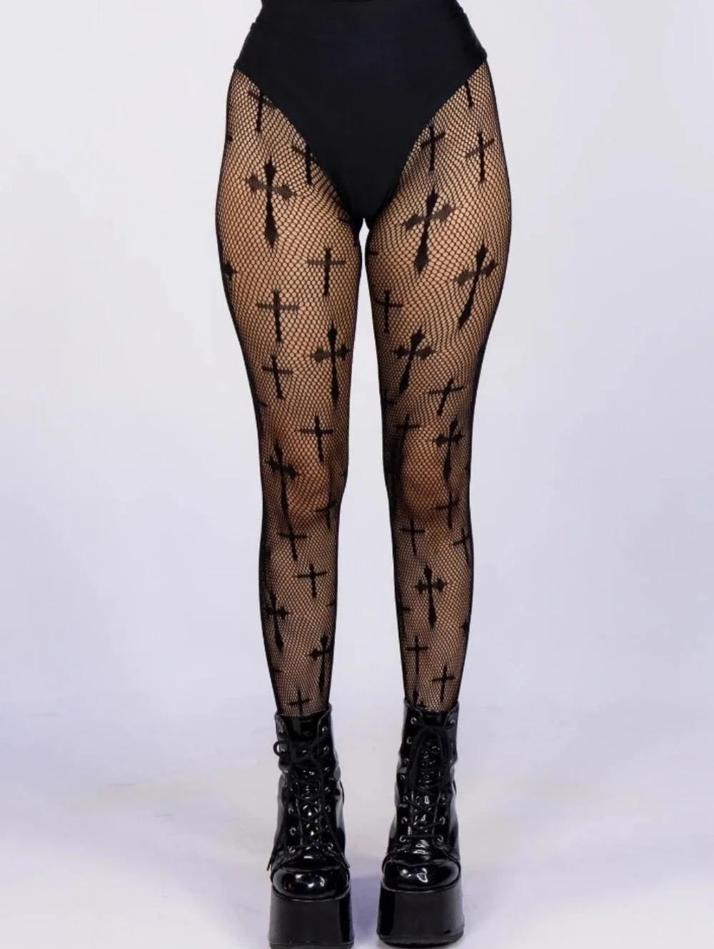 Cross Pattern Fishnet Tights - Gothic Hosiery